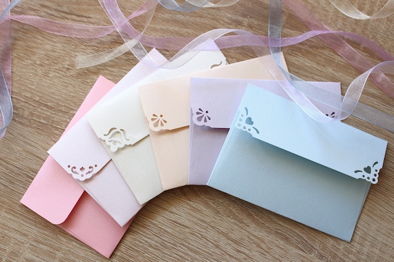 Tiny Pastel Color Envelopes, Litle Love note envelope, Mini Colorful Envelopes with Inserts, Blank Notecards and Envelopes, Set of 25