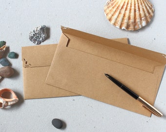 25 #10 Envelopes, size 105x241mm, 4.125x9.5",  Long Business Envelopes for Bills and Letters, 100% Recycled Eco Friendly Brown Kraft Paper