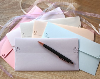 Blank Invitation Envelopes, Metallic Shimmer Paper Envelopes, 110 x 220mm 100 pcs Long DL size Straight Flap Envelopes Pastel Colors