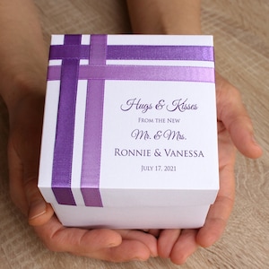 25 White Gift Boxes with Ribbon 4x4x4&quot; Cupcake Boxes, Personalized, Custom Printed Wedding Favor Boxes, First Communion Gift Boxes