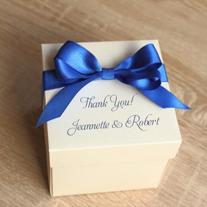 10 Personalized Wedding Favor Boxes, 4x4x4&quot; Cube Boxes with Ribbon Bow for Wedding Guests Gifts, Cupcake Party Boxes Luxury Pearlscent Boxes