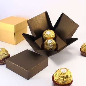 10 Gift Boxes with Lids - Chocolate Brown Square Boxes for Candy, Wedding Favors, Small Party Gifts - Bonbonniere Box