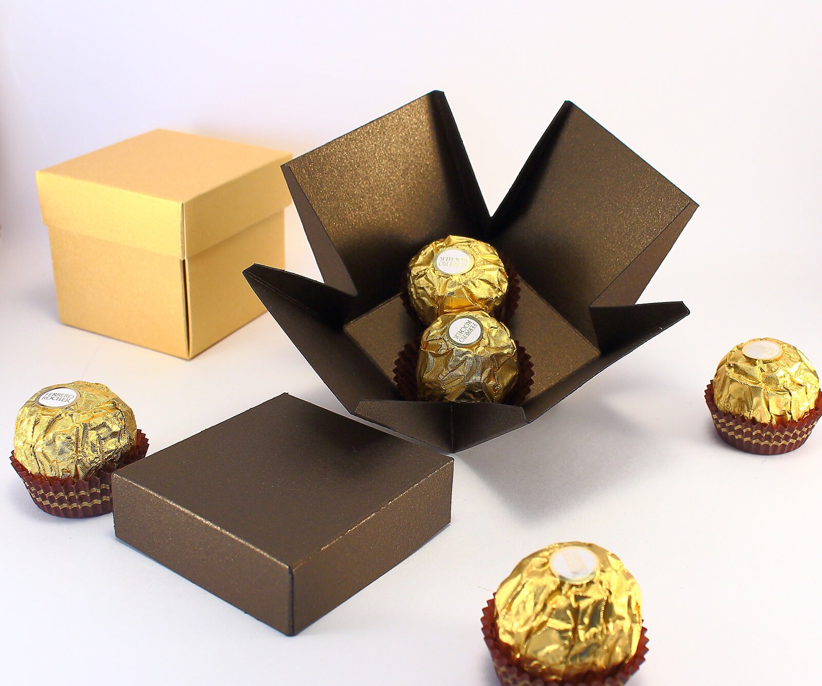 10 Gift Boxes with Lids - Chocolate Brown Square Boxes for Candy, Wedding Favors, Small Party Gifts - Bonbonniere Box