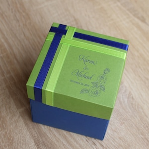 Elegant Wedding Favor Boxes, Customized Bridesmaid Gift Boxes Blue & Green Thank You Favor Boxes with Ribbon, 10 boxes 4x4x4&quot;, Cupcake Box