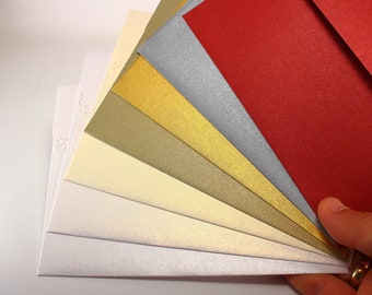 25 sobres A7 para invitaciones de boda de 12,7 x 18,8 cm, papel metálico brillante de lujo, sobres blancos, dorados, plateados, rojos, dorados, azules y rosas - Hechos a mano