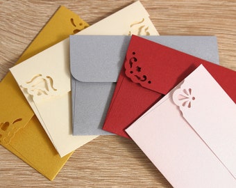 25 Mini Envelopes and Cards - Assorted Colors Pearlescent Envelopes - Red White Gold Silver Tiny Envelopes - Wedding Guest Book Envelopes