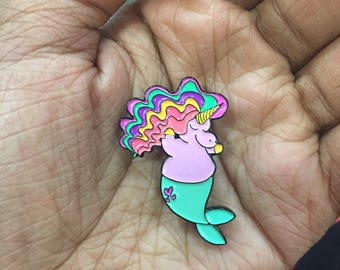 Fatty Uni Mermi // Fat Unicorn Mermaid Enamel Pin // Unicorn Lapel Enamel Pin // Body Positive Pastel Unicorn Pin Badge Brooch