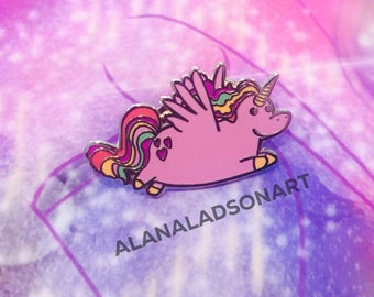 Gold Fatty Uni-Fat Unicorn Hard Enamel Pin // Unicorn Lapel Enamel Pin // Pastel Unicorn Pin Badge Brooch Limited Edition