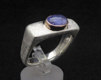 Bague tanzanite argent & or rose, solide faite main