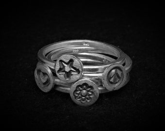 Zarter Motiv Ring, massiv 925/- Sterlingsilber, verschiedene Modelle, Silberring mit Motiv Stapelringe Vorsteckringe Silberring derb