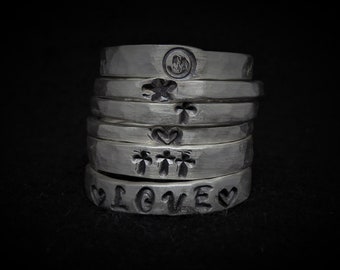 Stacking ring, solid 925/- sterling silver, various models, silver ring with stacking ring motif