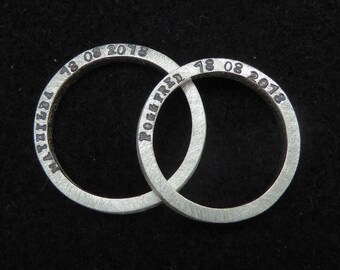 NARROW wedding rings, partner rings, wedding rings, personalized surface: "Iced", incl. Name & date hallmarked on the ring side as desired