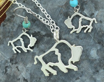 Minimalist Buffalo Pendant and Earrings Set in Sterling Silver – Lakota Legacy Line