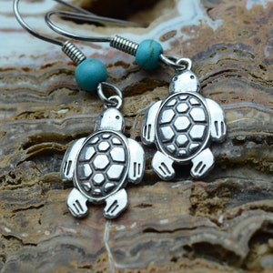 Turtle Earrings in Sterling Silver with Turquoise Accents – Lakota Legacy Line