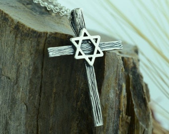 Wooden Star of David Wooden Cross Pendant in Sterling Silver – Identity Series
