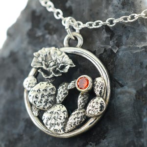 Cactus Pendant in Sterling Silver with Synthetic Padparadscha – The Nature Line