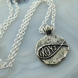 IXOYE Ichthys Fish Pendant – Sterling Silver Christian Jewelry – Jesus Fish Keychain or Necklace – Ancient Faith Collection