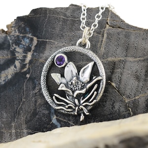 Pasque Flower Necklace in Sterling Silver with Genuine Amethyst – The Nature Line