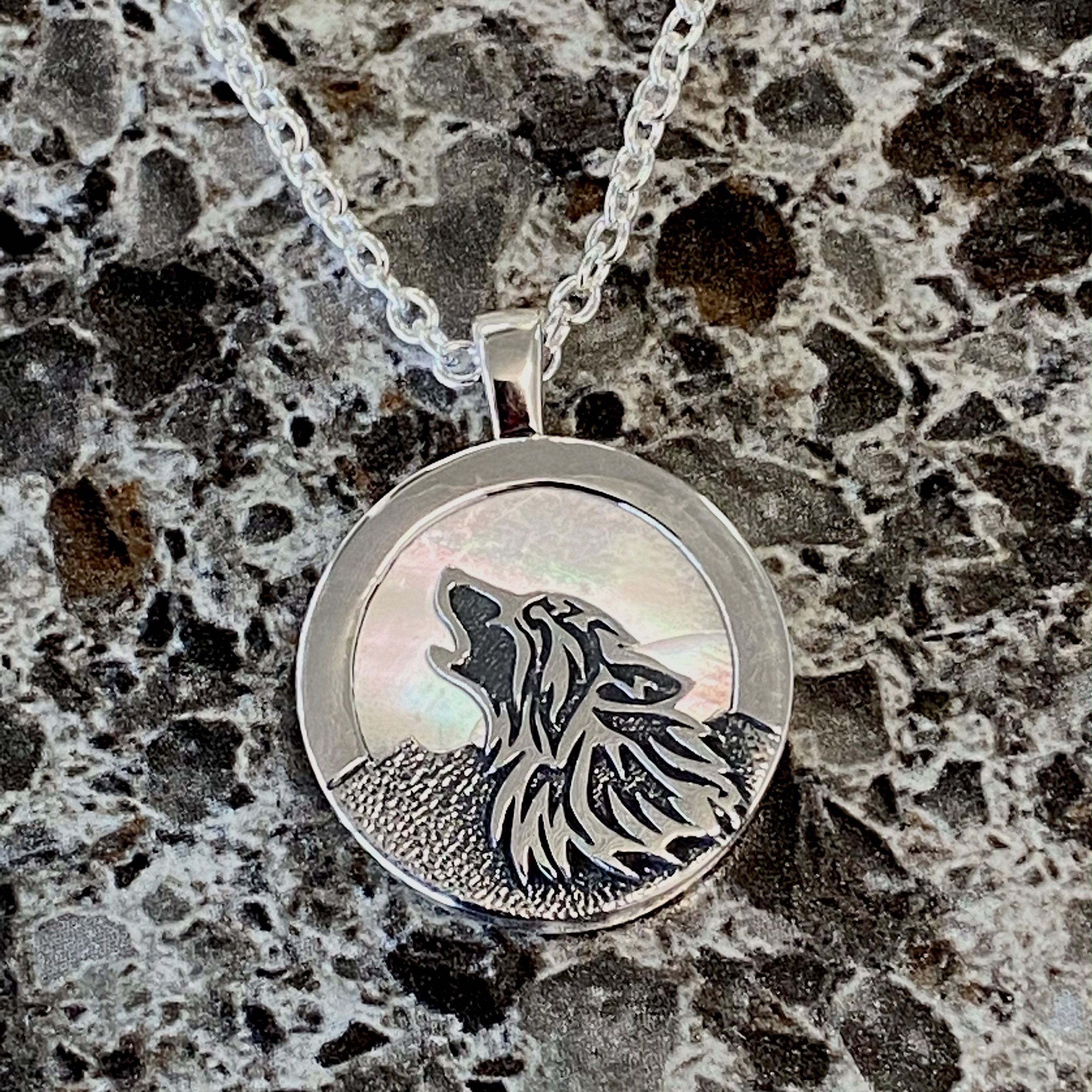 Wolf Sterling Silver and Mother of Pearl Wolf Pendant Etsy