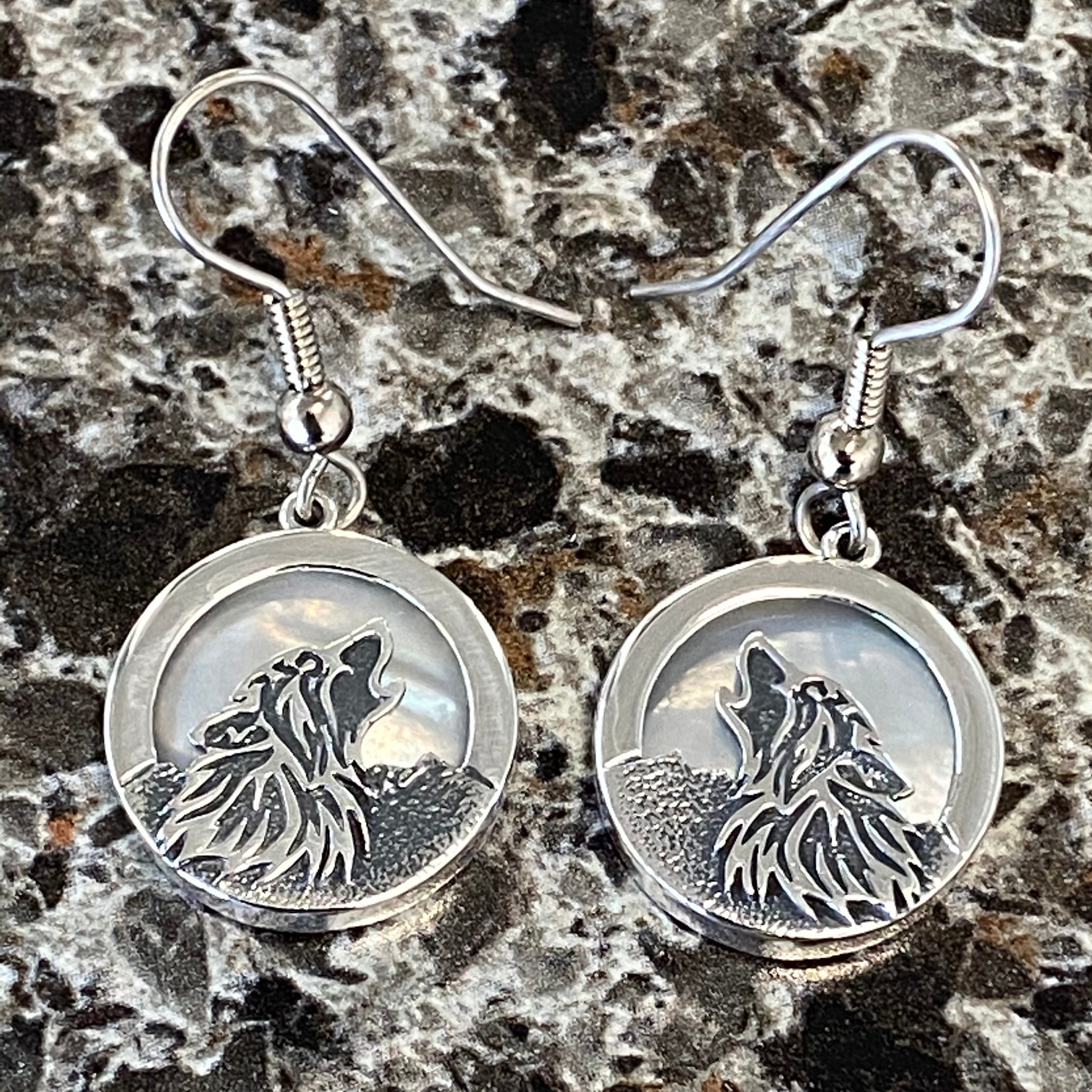 Wolves Sterling Silver and Mother of Pearl Wolf Earrings Etsy