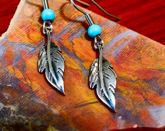 Handmade Feather Earrings, Sterling Silver - Minimalist Dangle Hook Earrings By: Jewelry By Decory