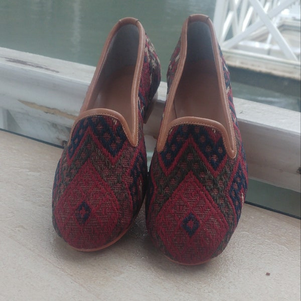 Handmade turkish vintage kilim shoes for women