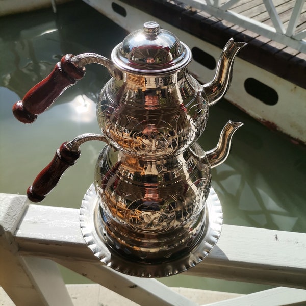 Copper tea pot, Turkish copper tea make, tradational Turkish tea
