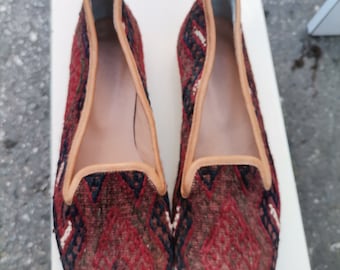 Vintage women kilim loafer size 41, kilim shoes size 41,rug shoe, carpet loafer
