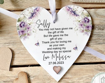 Personalised Step Mum Of The Bride Wedding Gift, Step Mum Keepsake, Purple flowers