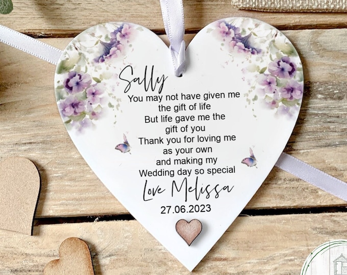 Personalised Step Mum Of The Bride Wedding Gift, Step Mum Keepsake, Purple flowers