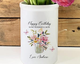 Personalised Ceramic Mum Vase, Birthday Flower Holder, Minimal Home Décor