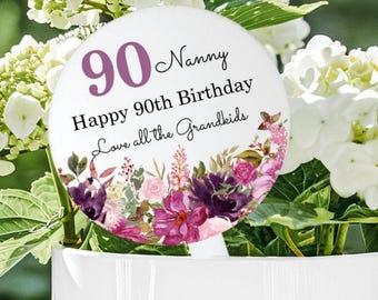 Personalised 90th Birthday Flower Pick Plant Stake, 90th Happy Birthday Decoration, Acrylic Flower Stake, 90th Gifts, Gift For Her