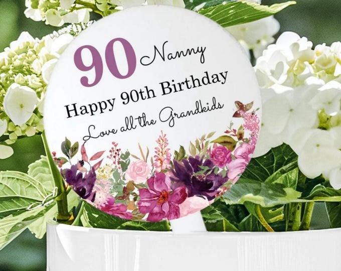 Personalised 90th Birthday Flower Pick Plant Stake, 90th Happy Birthday Decoration, Acrylic Flower Stake, 90th Gifts, Gift For Her