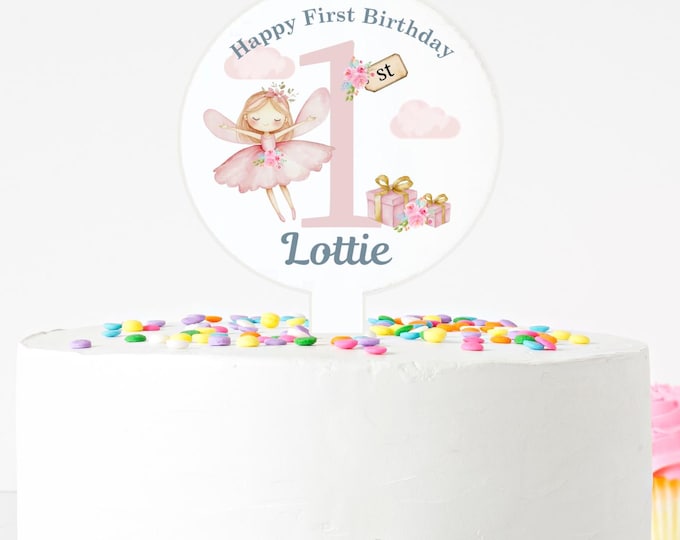 1st Birthday Cake Topper, Personalised Girl's Birthday Cake Decor, Kids Birthday Cake Topper, Fairy Birthday Party Decoration,