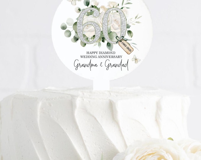 Diamond 60th Personalised Anniversary Cake Topper, 60th Cake Decoration, Diamond Anniversary, 60th Wedding Decor, 60 years Married, 60th