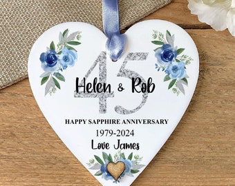 Personalised 45th Sapphire Anniversary Heart Keepsake: Parents Gift