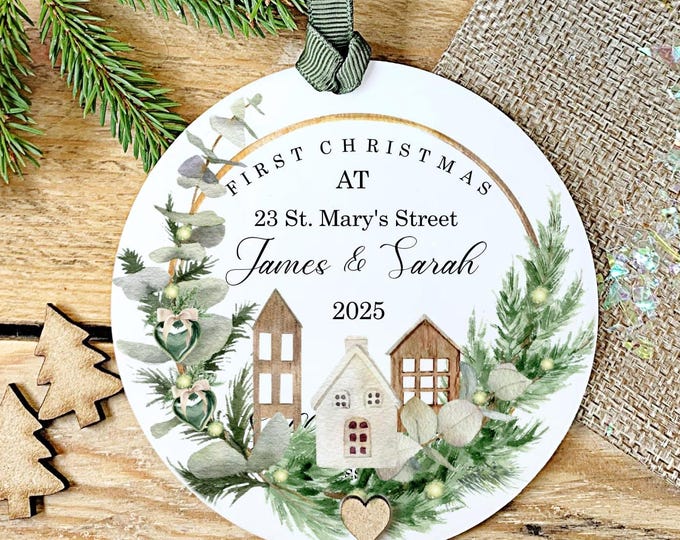 Personalised First Christmas New Home Ornament: Rustic Acrylic Keepsake Gift