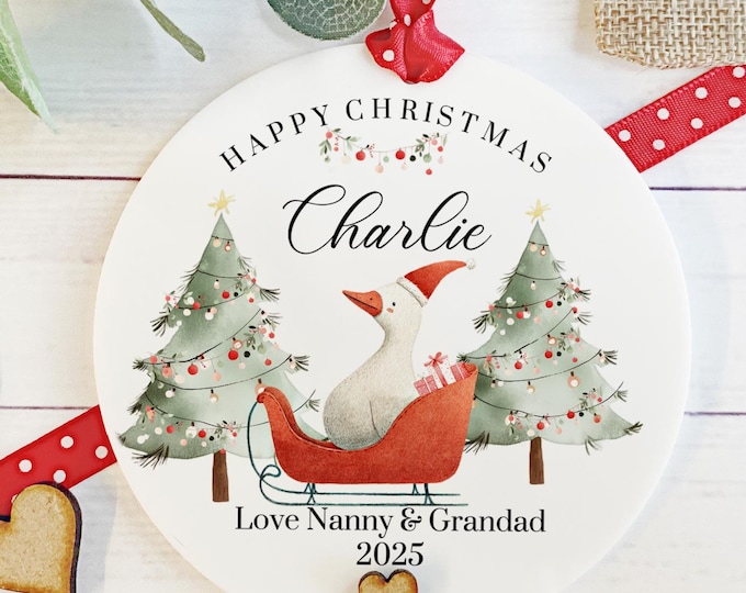 Personalised Christmas Decoration, Grandchild Christmas Gift, Christmas Decoration, Goose Design Keepsake, Grandson, Granddaughter Gift