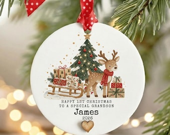 Personalised Baby's First Christmas Decoration | Grandchild 1st Christmas Acrylic Bauble Gift |  Christmas Scene Decoration