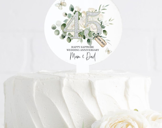 Sapphire 45th Personalised Anniversary Cake Topper, 45th Cake Decoration, Sapphire Anniversary, 50th Wedding Decor, 45years Married, 45th