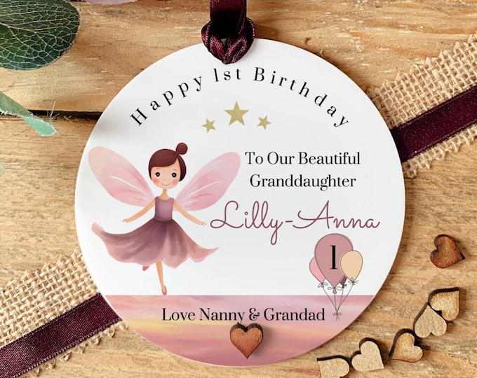 Personalised Granddaughter Fairy 1st Birthday Acrylic Sign, Custom Name Keepsake, Nursery Decor