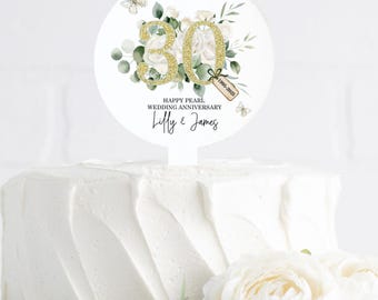 Personalised 30th Anniversary Cake Topper: Pearl Wedding Decor