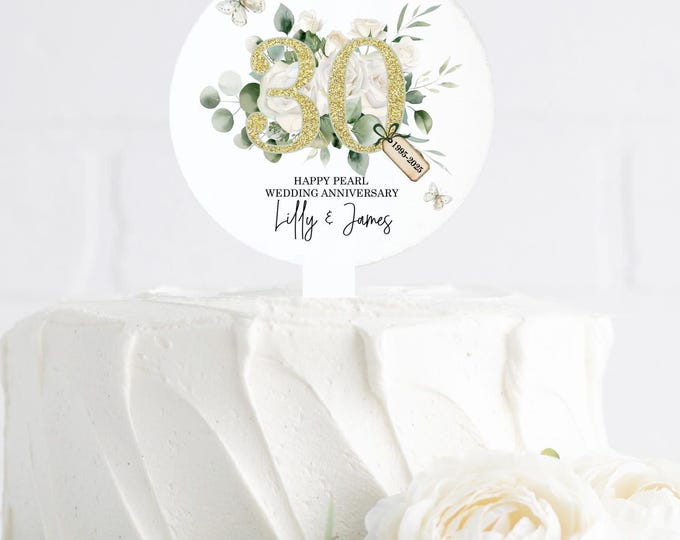 Pearl 30th Personalised Anniversary Cake Topper, 30th Cake Decoration, Pearl Anniversary, 30th Wedding Decor, 30years Married, 30th Gifts