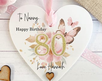 Personalised 80th Birthday Heart Gift For Nanny, Gran, Granny Any Relation, Any Age, Birthday Keepsake Heart