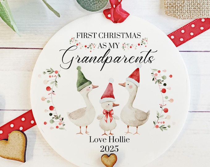 Grandparents First Christmas Bauble, 1st Christmas As Grandparents Gift, Nanny Grandad Bauble, Christmas Goose, Acrylic Keepsake