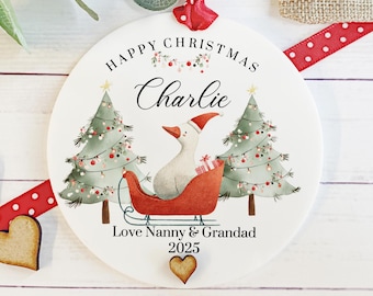 Grandson Christmas Decoration, Grandchild Christmas Gift, Christmas Decoration, Goose Design Keepsake, Grandson, Granddaughter Gift