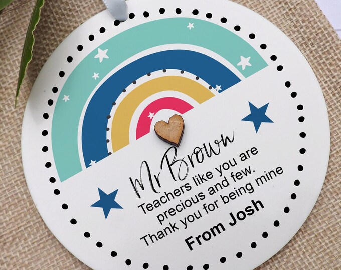 Nursery Teacher Gift, Personalised Teacher Sign, Thank you Gift Plaque Rainbow Nursery Teacher Teaching Assistant  Keepsake