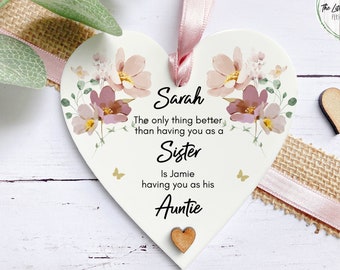 Personalised Sister Auntie Gift: Floral Acrylic Heart Keepsake