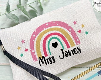 Personalised Teacher Pencil Case: Rainbow Design, End of Term Gift