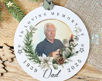 Personalised Photo Memorial Bauble, In Loving Memory Christmas Ornament, Remembrance Gift for Lost Loved One, Mum, Dad, Nanny
